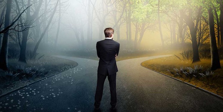 A person on a bifurcation thinking which way to take