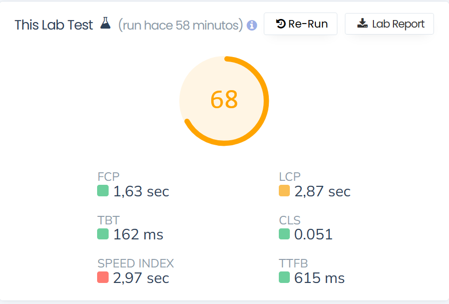 Lighthouse performance scores for the astro application, 64/100